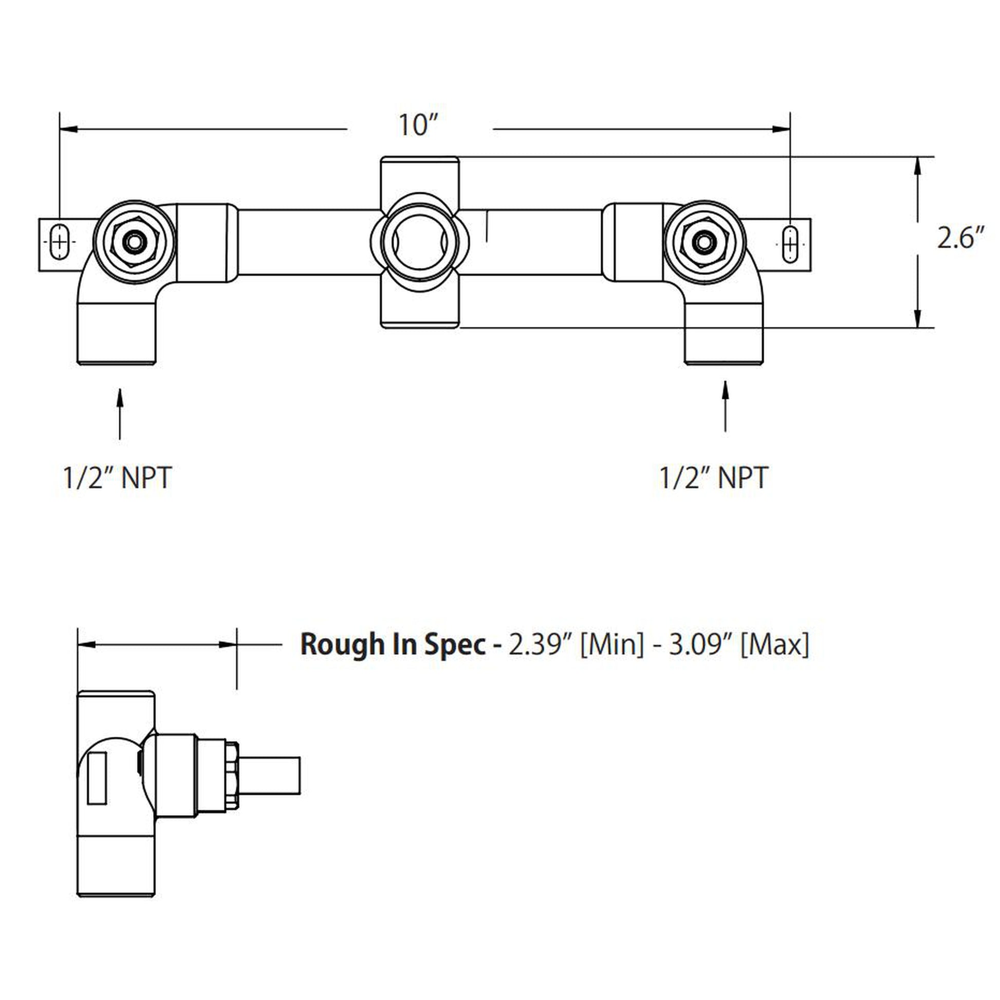 Flusso Faucets Serie 250 8" Three-Hole Brushed Nickel PVD Wall-Mounted Bathroom Sink Faucet With 0.50" Rough-In Valve