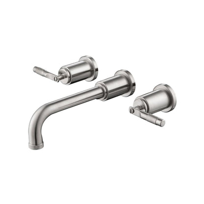 Flusso Faucets Serie 250 8" Three-Hole Brushed Nickel PVD Wall-Mounted Bathroom Sink Faucet With 0.50" Rough-In Valve