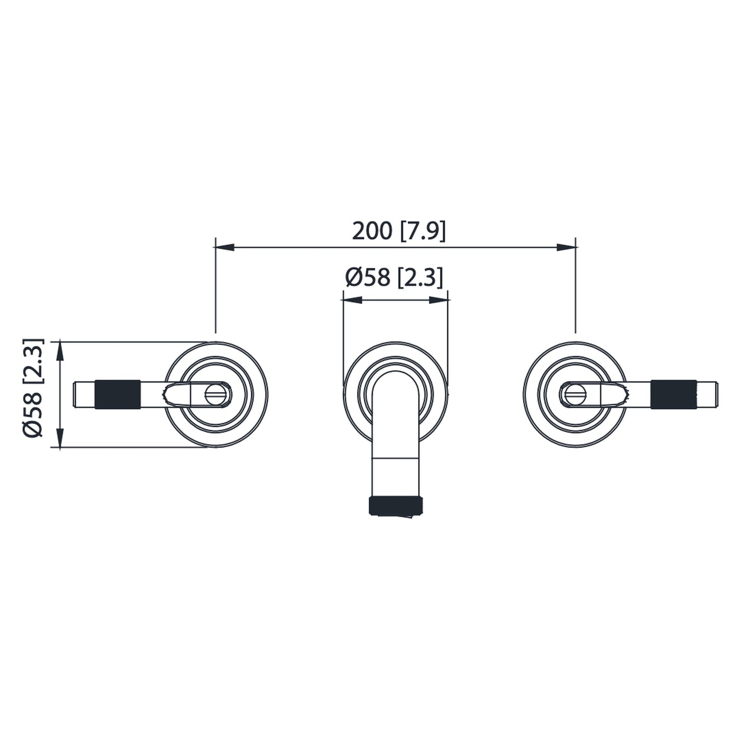 Flusso Faucets Serie 250 8" Three-Hole Brushed Nickel PVD Wall-Mounted Bathtub Faucet