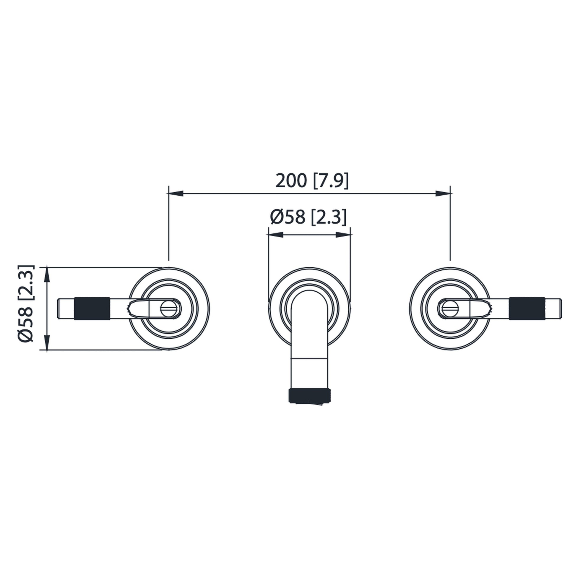 Flusso Faucets Serie 250 8" Three-Hole Brushed Nickel PVD Wall-Mounted Bathtub Faucet