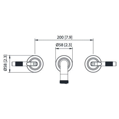 Flusso Faucets Serie 250 8" Three-Hole Brushed Nickel PVD Wall-Mounted Bathtub Faucet