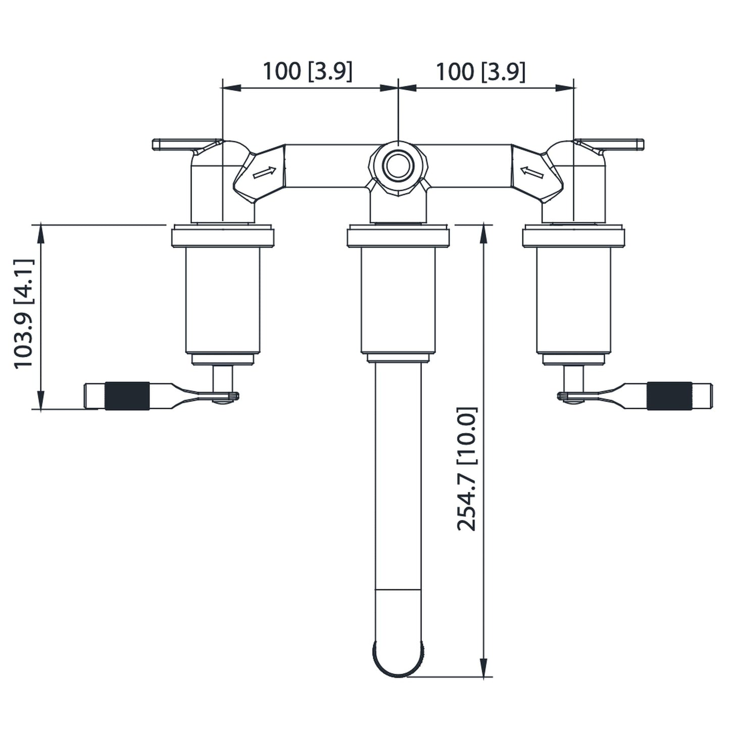 Flusso Faucets Serie 250 8" Three-Hole Brushed Nickel PVD Wall-Mounted Bathtub Faucet