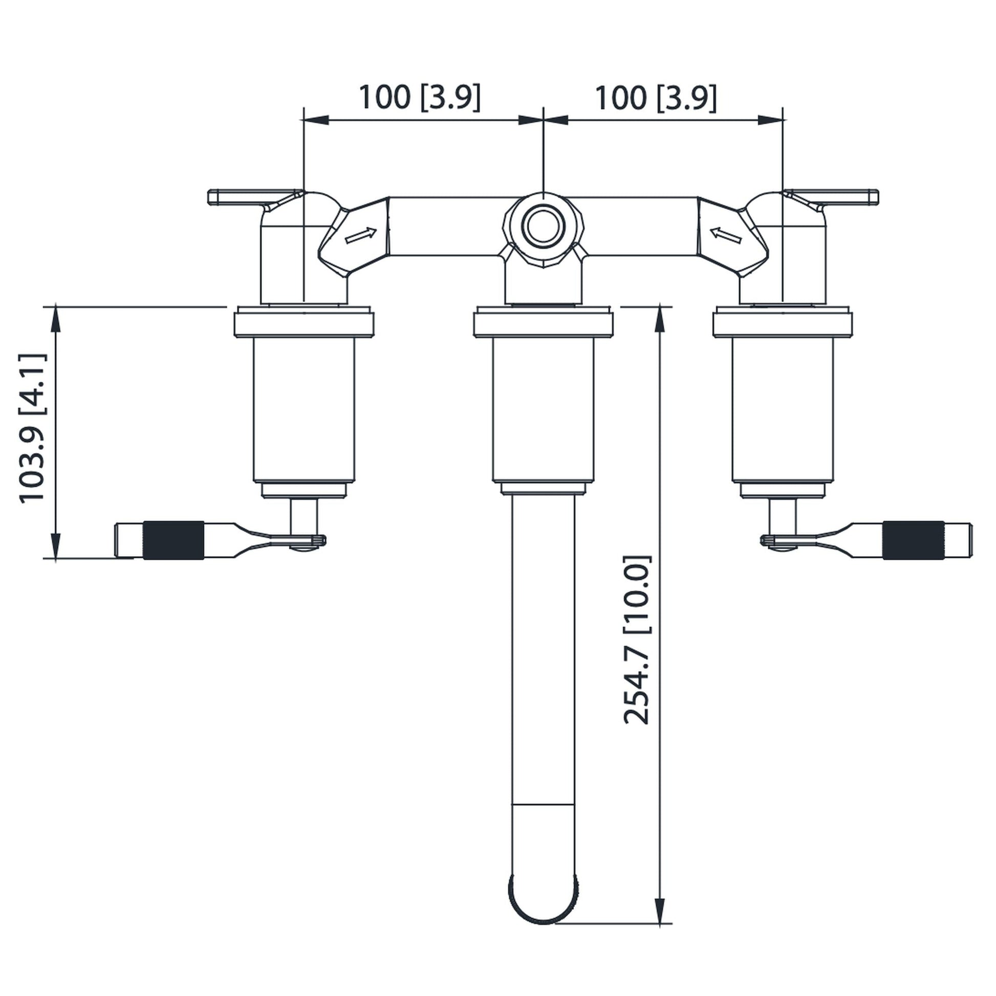 Flusso Faucets Serie 250 8" Three-Hole Brushed Nickel PVD Wall-Mounted Bathtub Faucet