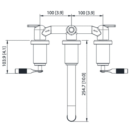 Flusso Faucets Serie 250 8" Three-Hole Brushed Nickel PVD Wall-Mounted Bathtub Faucet