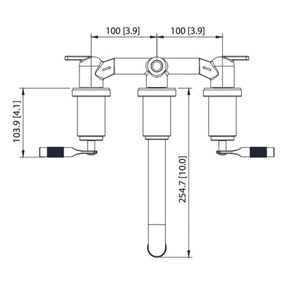 Flusso Faucets Serie 250 8" Three-Hole Matte Black Wall-Mounted Bathroom Sink Faucet With 0.50" Rough-In Valve