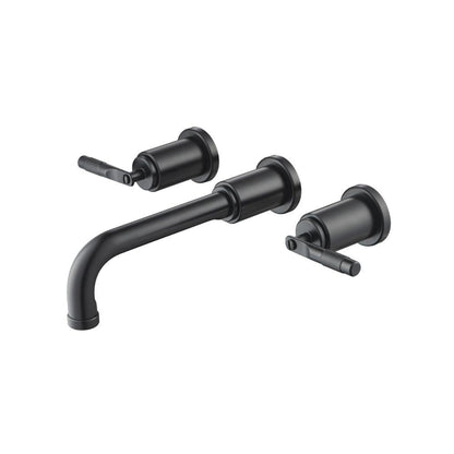 Flusso Faucets Serie 250 8" Three-Hole Matte Black Wall-Mounted Bathroom Sink Faucet With 0.50" Rough-In Valve