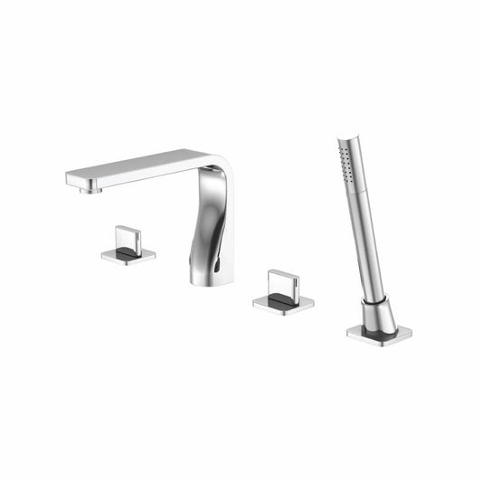 Flusso Faucets Serie 260 14" Four-Hole Brushed Nickel PVD Solid Brass Deck-Mounted Roman Bathtub Faucet With Hand Shower
