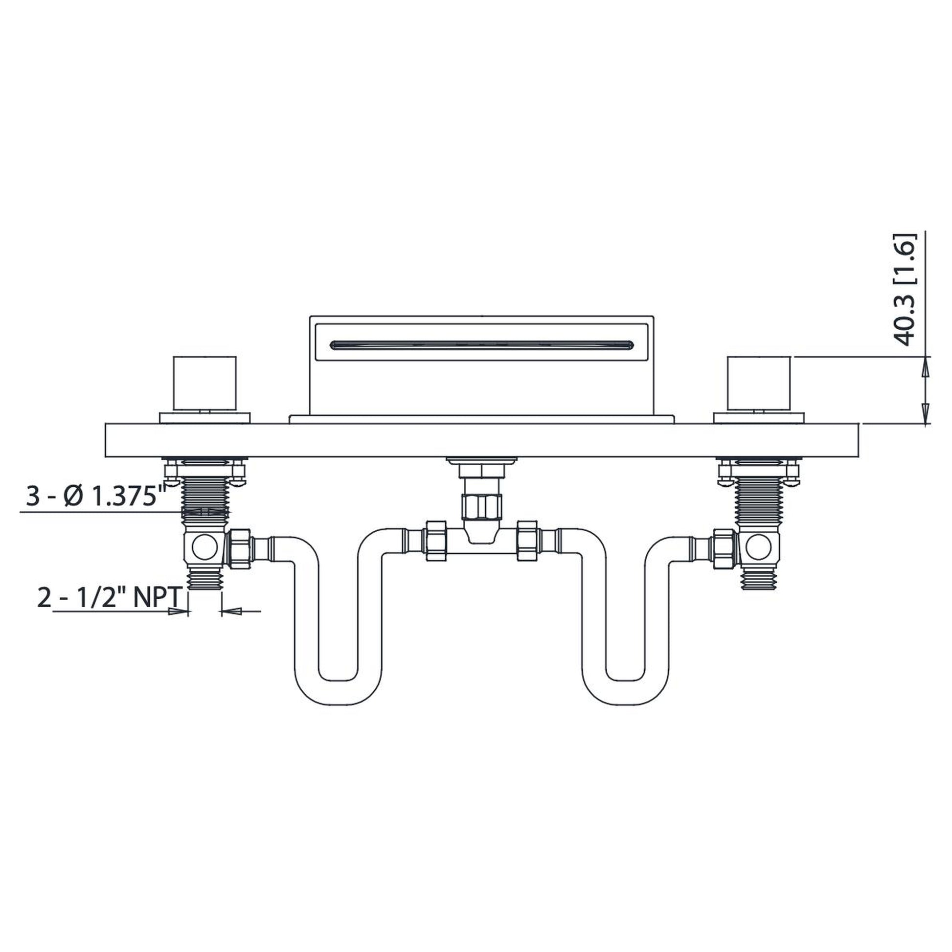 Flusso Faucets Serie 260 14" Three-Hole Brushed Nickel PVD Deck-Mounted Cascade / Sheet Flow Waterfall Roman Bathtub Faucet With Valve Set