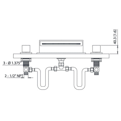 Flusso Faucets Serie 260 14" Three-Hole Brushed Nickel PVD Deck-Mounted Cascade / Sheet Flow Waterfall Roman Bathtub Faucet With Valve Set