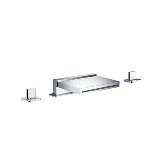 Flusso Faucets Serie 260 14" Three-Hole Brushed Nickel PVD Deck-Mounted Cascade / Sheet Flow Waterfall Roman Bathtub Faucet With Valve Set