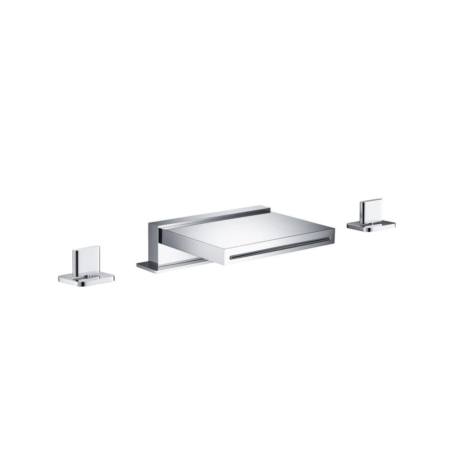 Flusso Faucets Serie 260 14" Three-Hole Chrome Deck-Mounted Cascade / Sheet Flow Waterfall Roman Bathtub Faucet With Valve Set