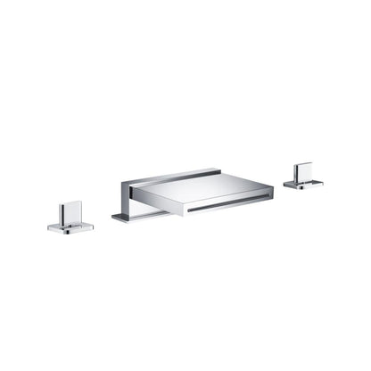 Flusso Faucets Serie 260 14" Three-Hole Chrome Deck-Mounted Cascade / Sheet Flow Waterfall Roman Bathtub Faucet With Valve Set