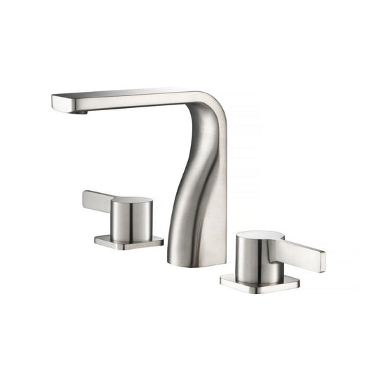 Flusso Faucets Serie 260 260.2001BN 8" Three-Hole Brushed Nickel PVD Solid Brass Deck-Mounted Widespread Bathroom Sink Faucet With Overflow Pop-Up Drain