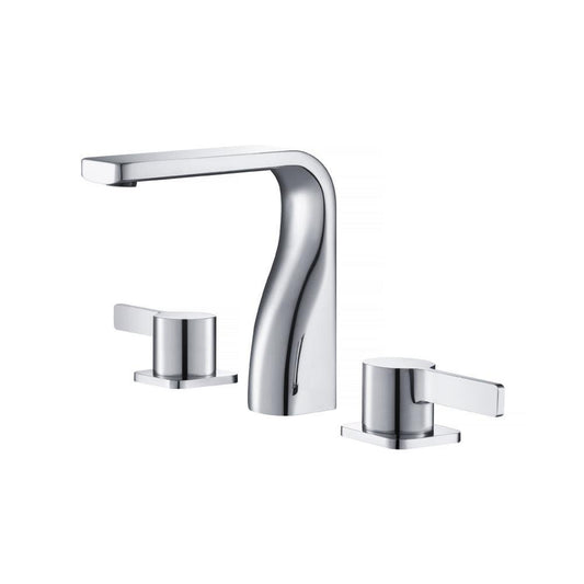 Flusso Faucets Serie 260 260.2001CP 8" Three-Hole Chrome Solid Brass Deck-Mounted Widespread Bathroom Sink Faucet With Overflow Pop-Up Drain
