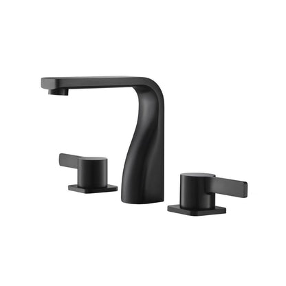 Flusso Faucets Serie 260 260.2001MB 8" Three-Hole Matte Black Solid Brass Deck-Mounted Widespread Bathroom Sink Faucet With Overflow Pop-Up Drain