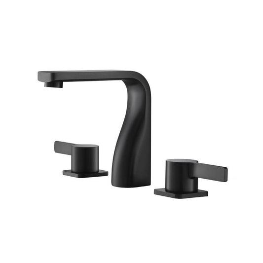Flusso Faucets Serie 260 260.2001MB 8" Three-Hole Matte Black Solid Brass Deck-Mounted Widespread Bathroom Sink Faucet With Overflow Pop-Up Drain