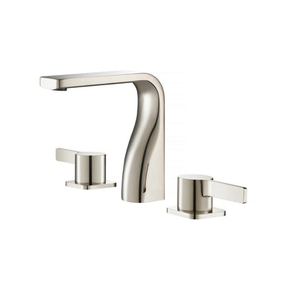 Flusso Faucets Serie 260 260.2001PN 8" Three-Hole Polished Nickel PVD Solid Brass Deck-Mounted Widespread Bathroom Sink Faucet With Overflow Pop-Up Drain