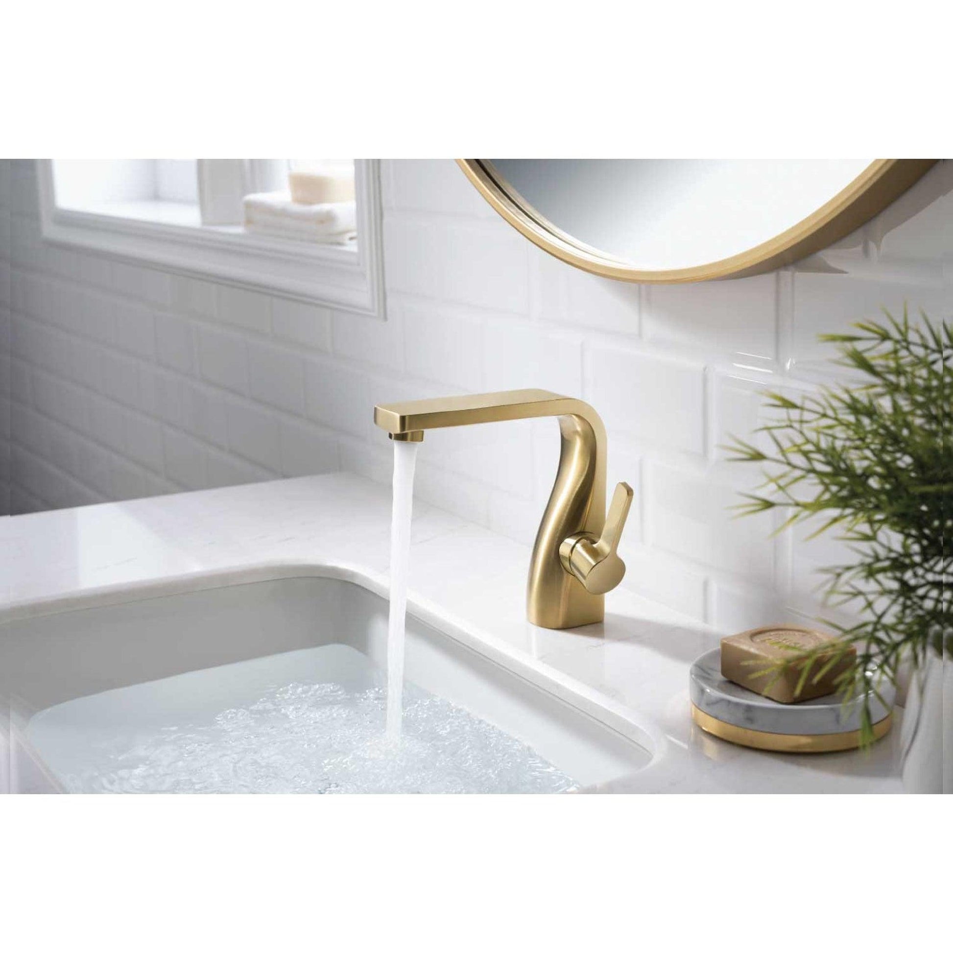 Flusso Faucets Serie 260 6" Single-Hole Satin Brass PVD Deck-Mounted Bathroom Sink Faucet With Pop-Up Drain