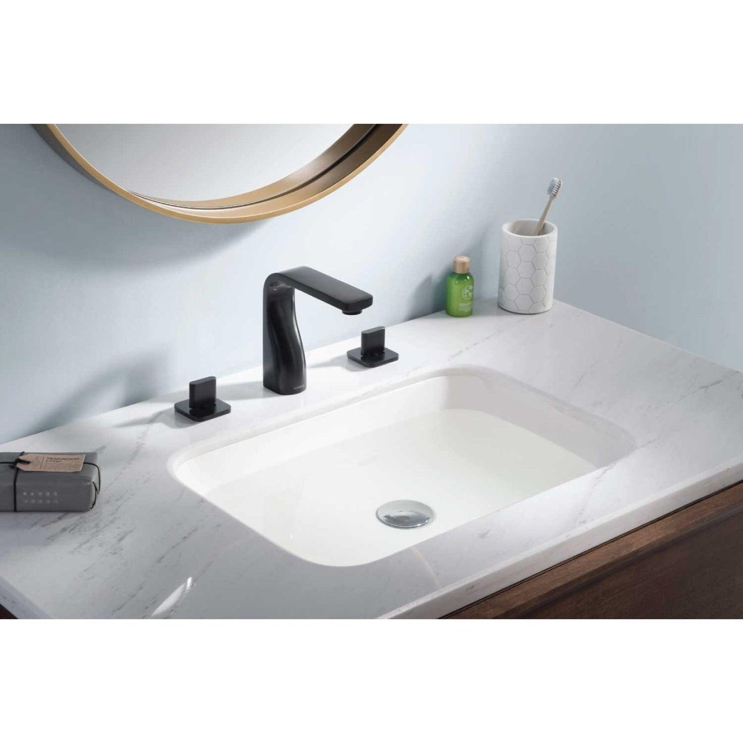 Flusso Faucets Serie 260 8" Three-Hole Polished Nickel PVD Solid Brass Deck-Mounted Widespread Bathroom Sink Faucet With Overflow Pop-Up Drain