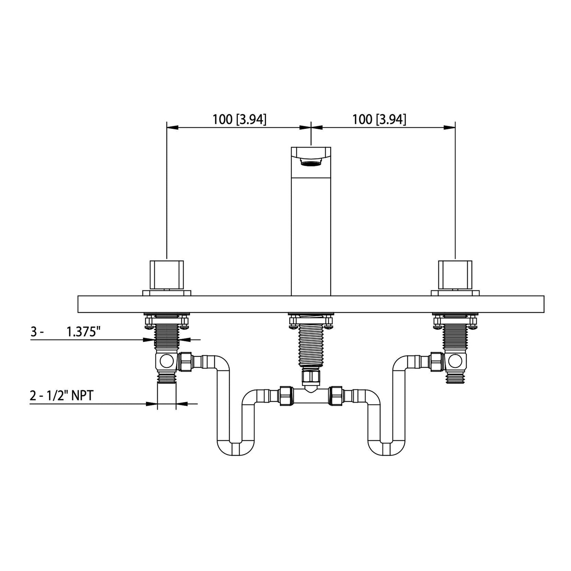 Flusso Faucets Serie 260 8" Three-Hole Satin Brass PVD Solid Brass Deck-Mounted Roman Bathtub Faucet