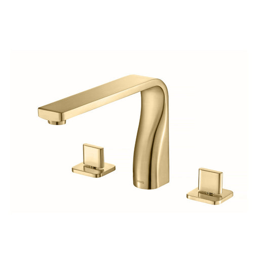 Flusso Faucets Serie 260 8" Three-Hole Satin Brass PVD Solid Brass Deck-Mounted Roman Bathtub Faucet