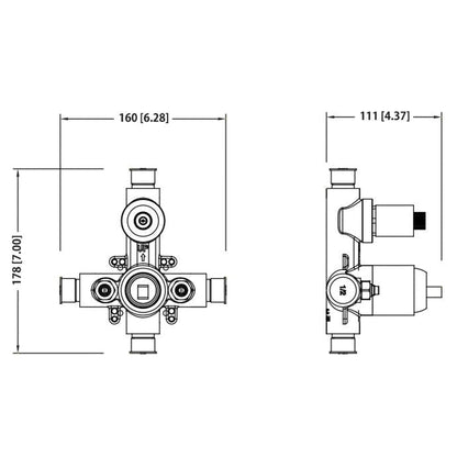 Flusso Faucets Universal Fixtures 0.50" Polished Nickel PVD Pressure Balance Valve With Integrated 2-Way Diverter