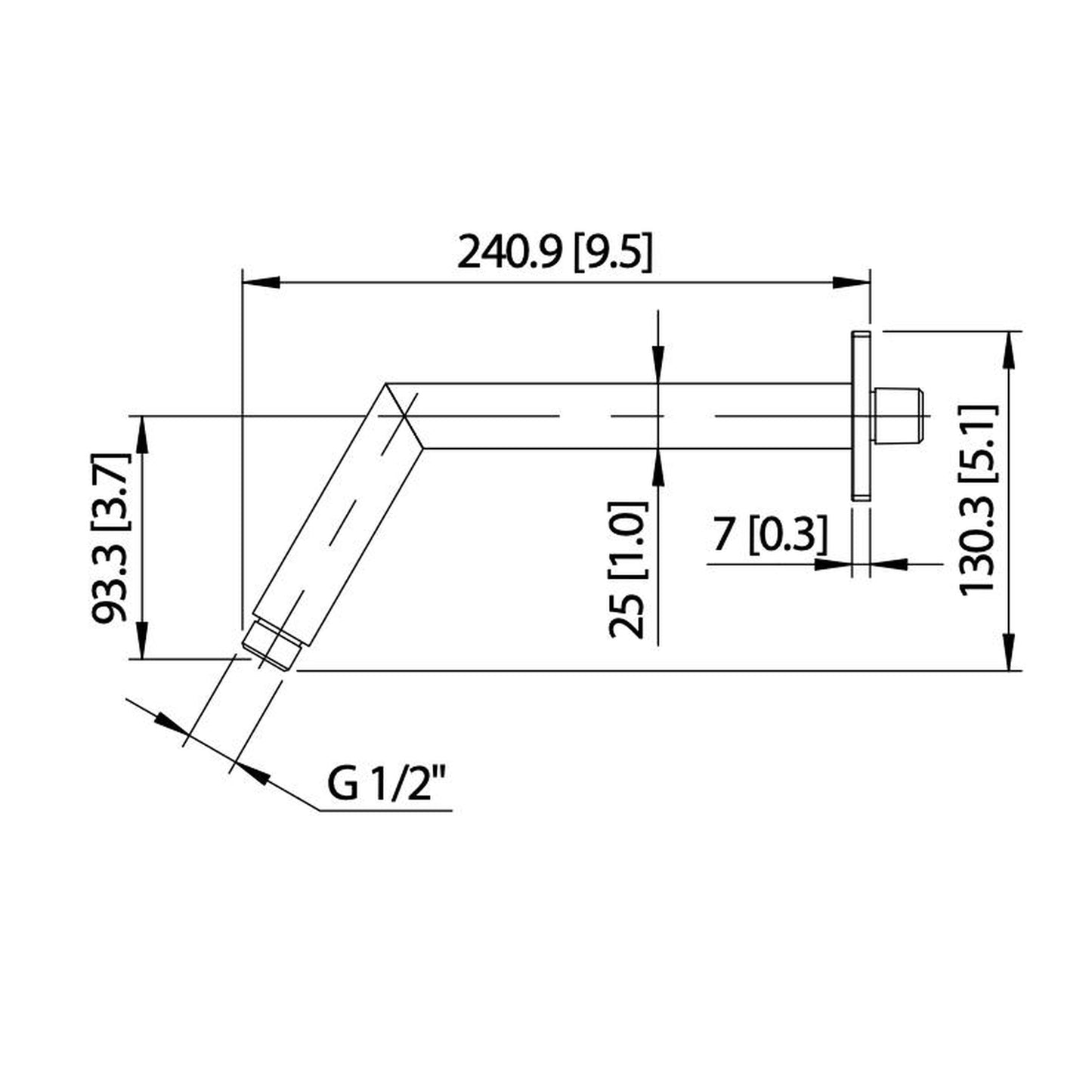 Flusso Faucets Universal Fixtures 10" Chrome Solid Brass Wall-Mounted Standard Shower Arm With Square Sliding Flange