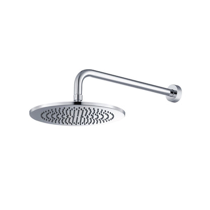 Flusso Faucets Universal Fixtures 10" Single Function Round Chrome Solid Brass Rain Shower Head With 15" Wall Mounted Shower Arm