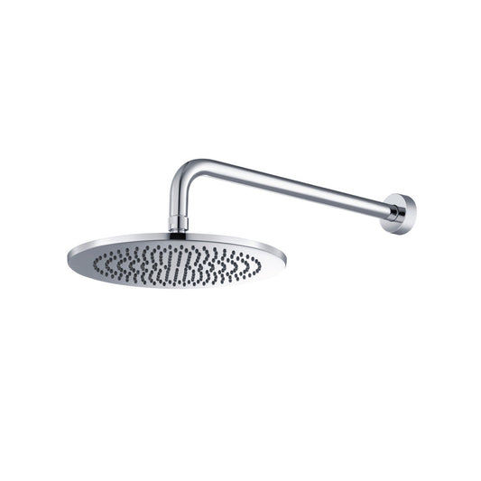 Flusso Faucets Universal Fixtures 10" Single Function Round Chrome Solid Brass Rain Shower Head With 15" Wall Mounted Shower Arm