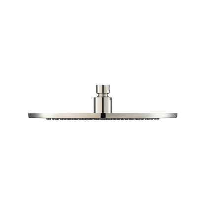 Flusso Faucets Universal Fixtures 10" Single Function Round Polished Brushed Nickel PVD Solid Brass Rain Shower Head With 15" Wall Mounted Shower Arm
