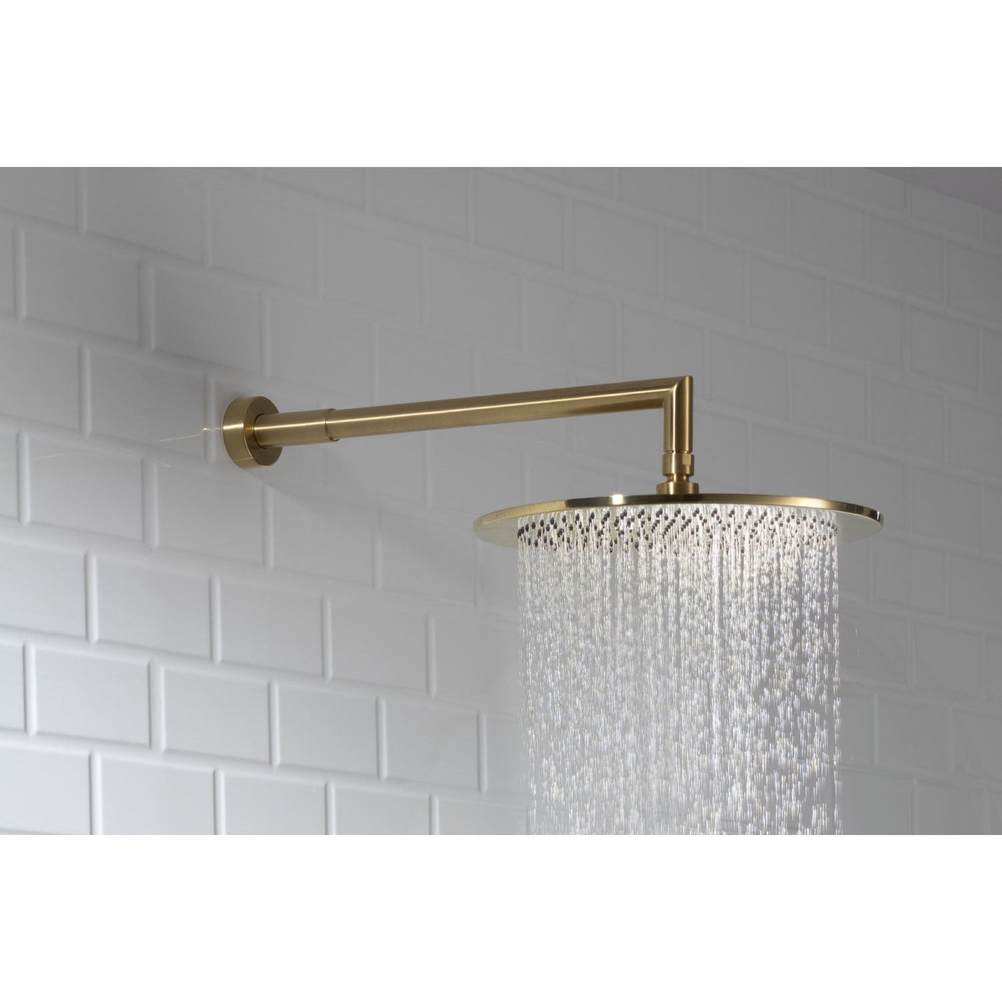Flusso Faucets Universal Fixtures 10" Single Function Round Polished Brushed Nickel PVD Solid Brass Rain Shower Head With 15" Wall Mounted Shower Arm