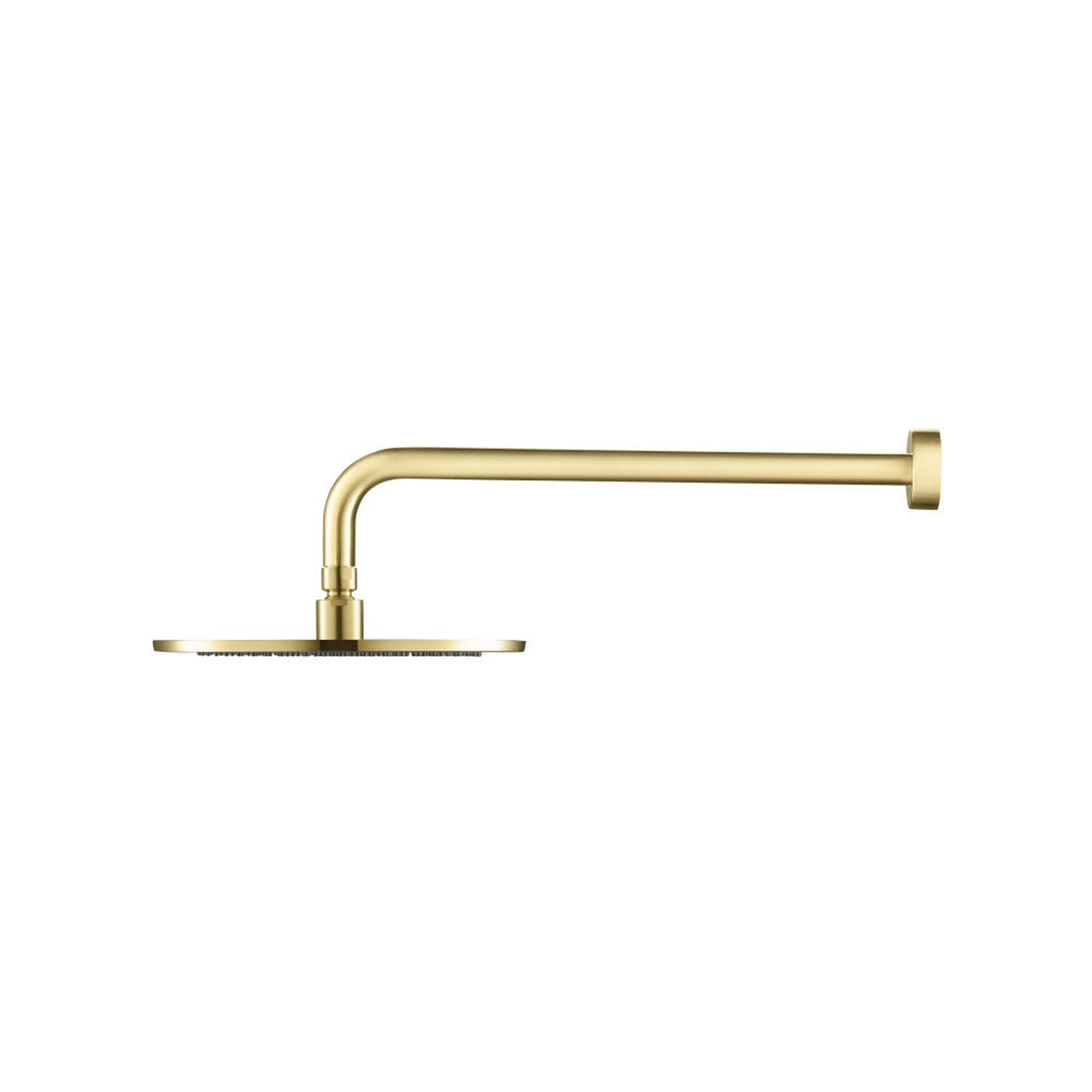 Flusso Faucets Universal Fixtures 10" Single Function Round Satin Brass PVD Solid Brass Rain Shower Head With 15" Wall Mounted Shower Arm