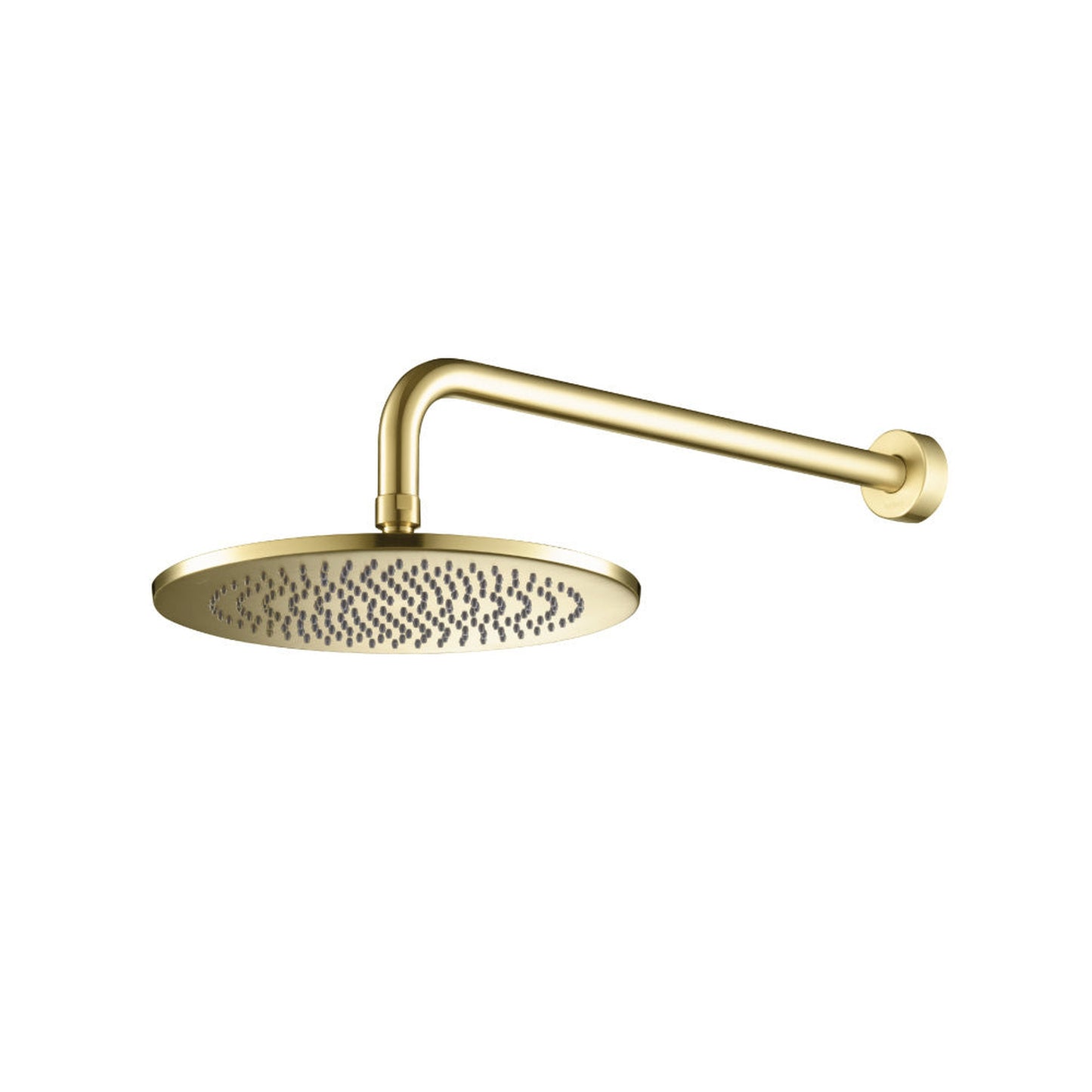 Flusso Faucets Universal Fixtures 10" Single Function Round Satin Brass PVD Solid Brass Rain Shower Head With 15" Wall Mounted Shower Arm