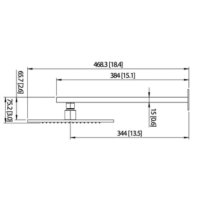 Flusso Faucets Universal Fixtures 10" Single Function Square Chrome Solid Brass Rain Shower Head With 15" Wall Mounted Shower Arm