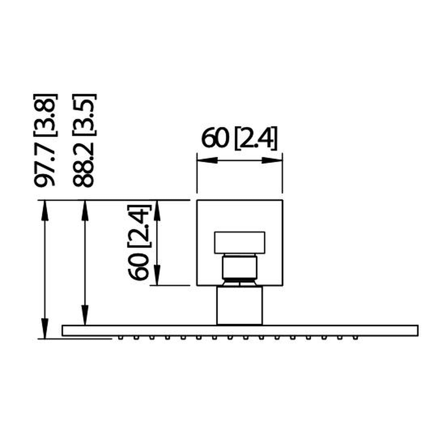 Flusso Faucets Universal Fixtures 10" Single Function Square Chrome Solid Brass Rain Shower Head With 15" Wall Mounted Shower Arm