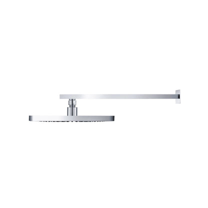 Flusso Faucets Universal Fixtures 10" Single Function Square Curve-Edged Chrome Solid Brass Rain Shower Head With 15" Wall Mounted Shower Arm