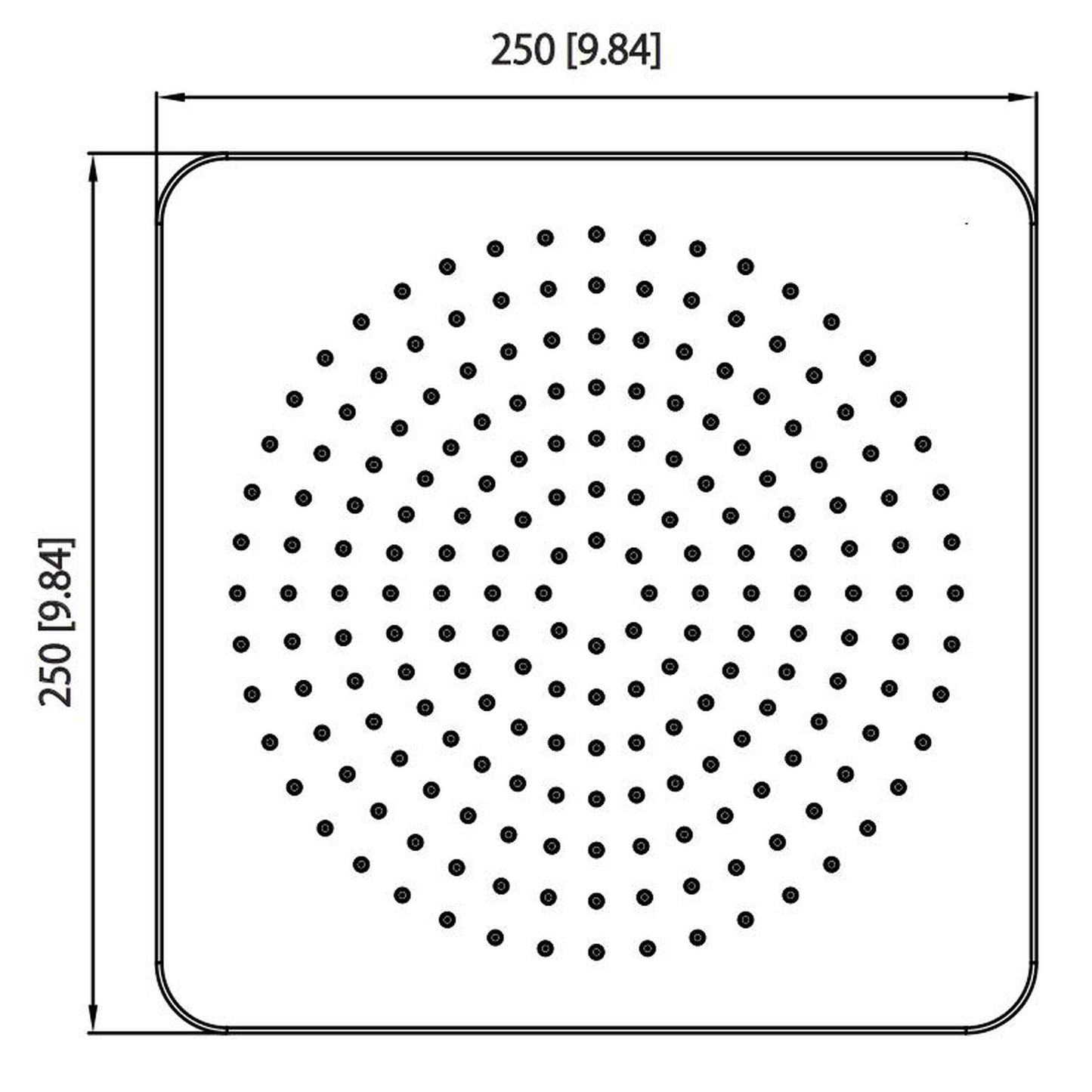 Flusso Faucets Universal Fixtures 10" Single Function Square Curve-Edged Matte Black Solid Brass Rain Shower Head