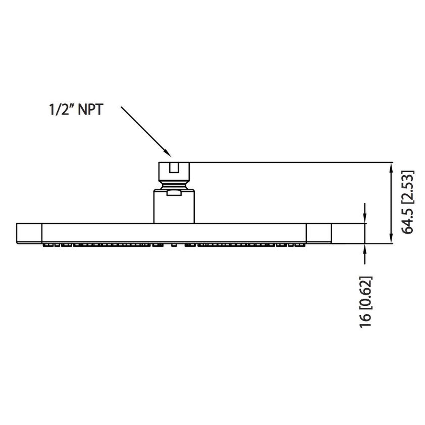 Flusso Faucets Universal Fixtures 10" Single Function Square Curve-Edged Polished Nickel PVD Solid Brass Rain Shower Head