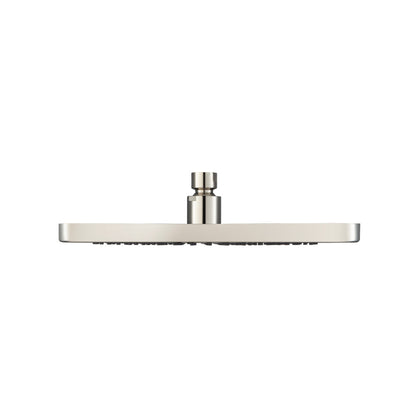 Flusso Faucets Universal Fixtures 10" Single Function Square Curve-Edged Polished Nickel PVD Solid Brass Rain Shower Head With 15" Wall Mounted Shower Arm