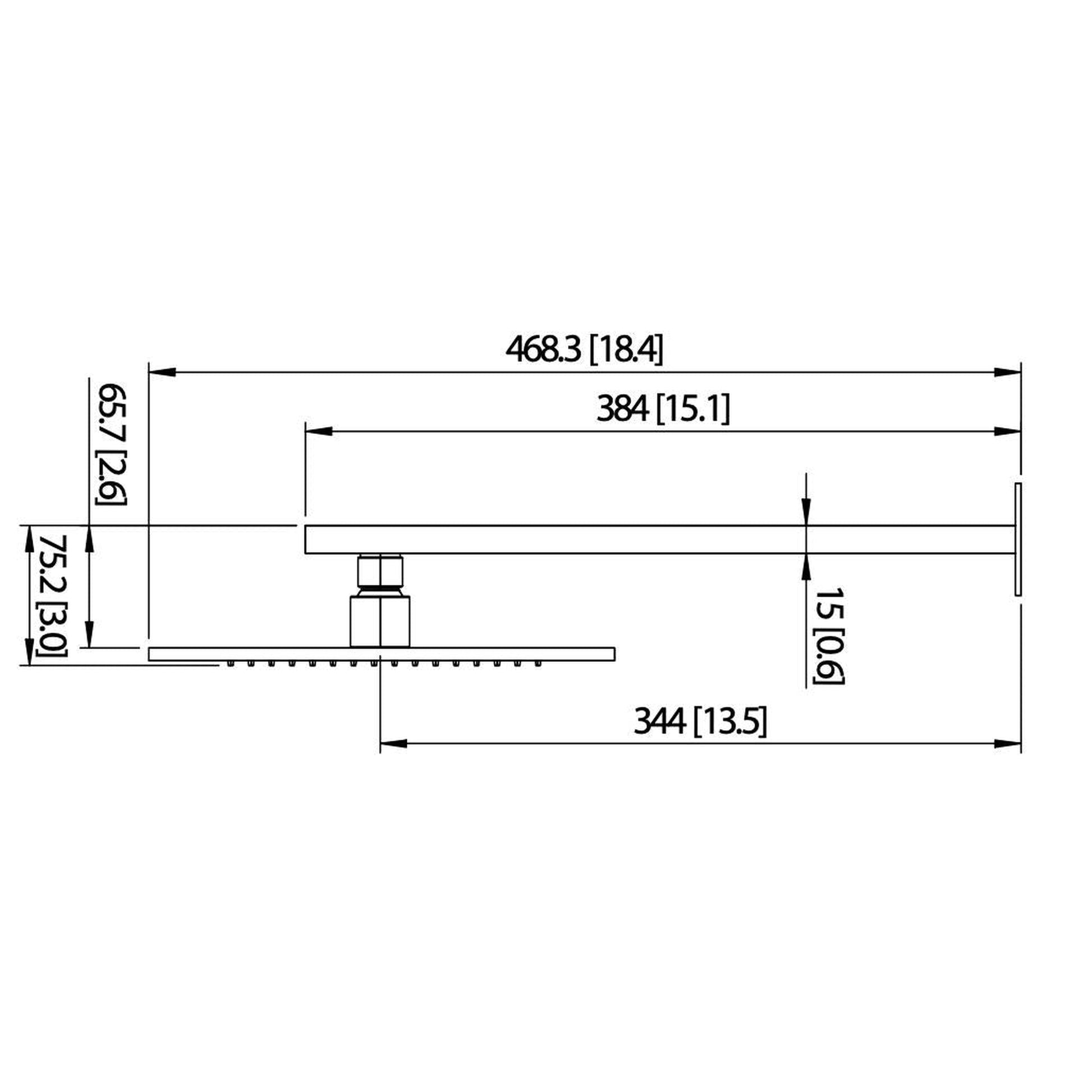 Flusso Faucets Universal Fixtures 10" Single Function Square Matte Black Solid Brass Rain Shower Head With 15" Wall Mounted Shower Arm