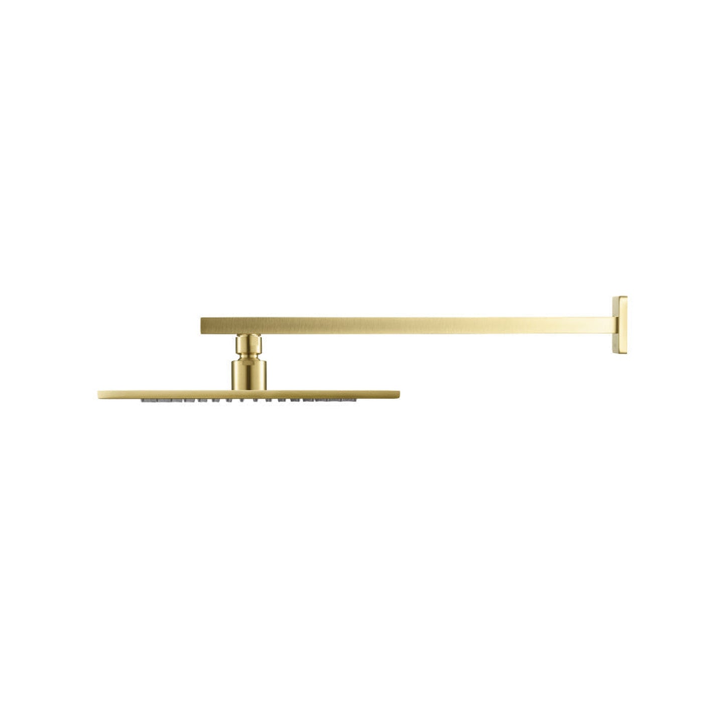 Flusso Faucets Universal Fixtures 10" Single Function Square Satin Brass PVD Solid Brass Rain Shower Head With 15" Wall Mounted Shower Arm