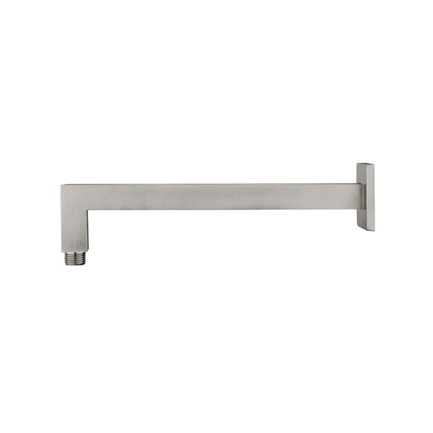 Flusso Faucets Universal Fixtures 12" Brushed Nickel PVD Solid Brass Wall-Mounted Shower Arm With Angled Extension and Square Sliding Flange