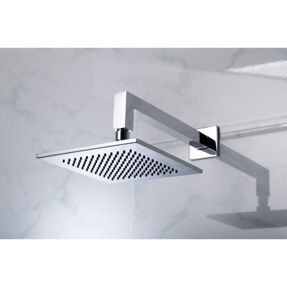 Flusso Faucets Universal Fixtures 12" Brushed Nickel PVD Solid Brass Wall-Mounted Shower Arm With Angled Extension and Square Sliding Flange