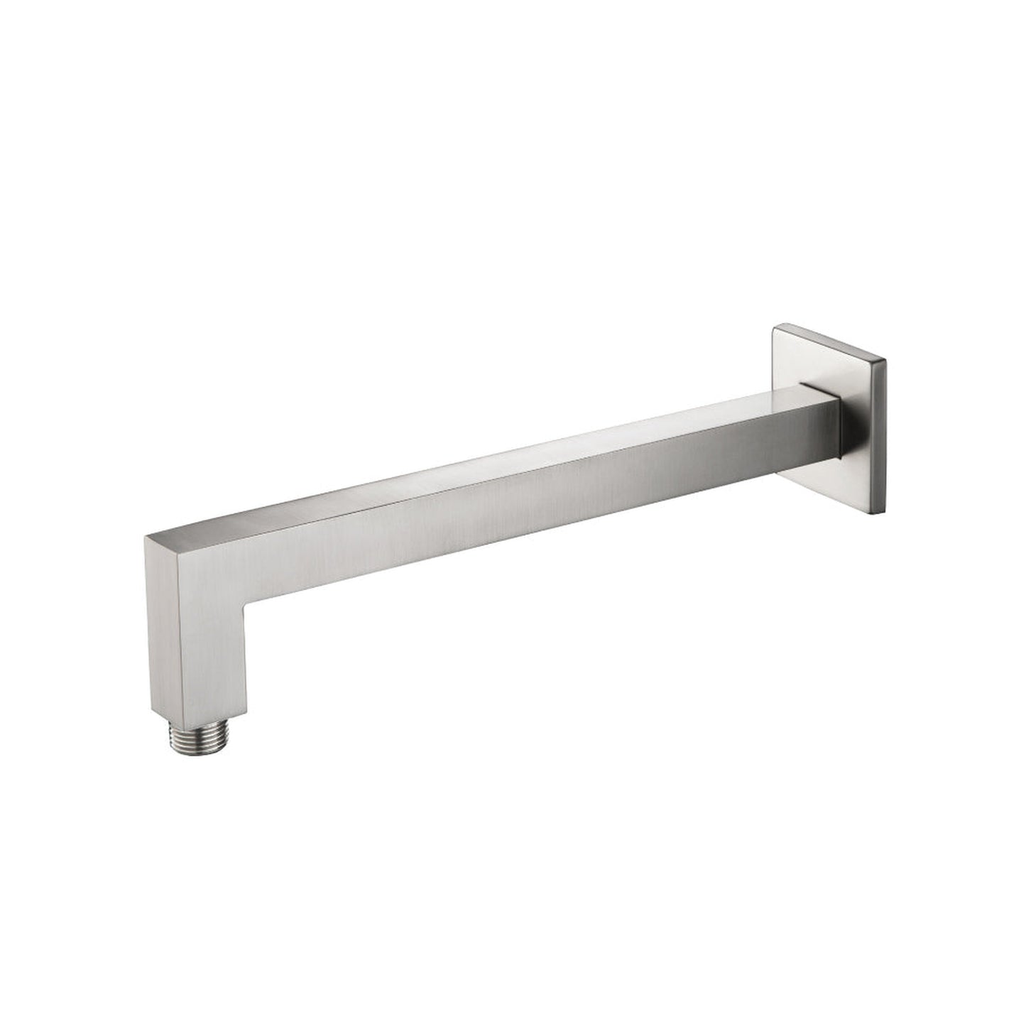 Flusso Faucets Universal Fixtures 12" Brushed Nickel PVD Solid Brass Wall-Mounted Shower Arm With Angled Extension and Square Sliding Flange