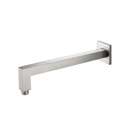 Flusso Faucets Universal Fixtures 12" Brushed Nickel PVD Solid Brass Wall-Mounted Shower Arm With Angled Extension and Square Sliding Flange