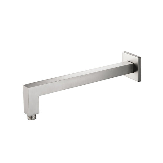 Flusso Faucets Universal Fixtures 12" Brushed Nickel PVD Solid Brass Wall-Mounted Shower Arm With Angled Extension and Square Sliding Flange