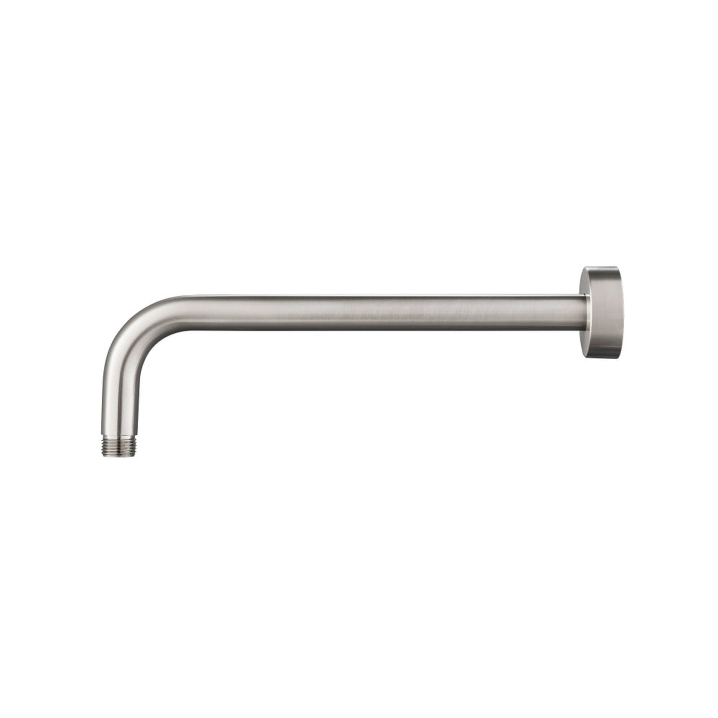 Flusso Faucets Universal Fixtures 12" Brushed Nickel PVD Solid Brass Wall-Mounted Shower Arm With J-Shape Extension and Round Sliding Flange