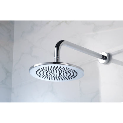 Flusso Faucets Universal Fixtures 12" Brushed Nickel PVD Solid Brass Wall-Mounted Shower Arm With J-Shape Extension and Round Sliding Flange