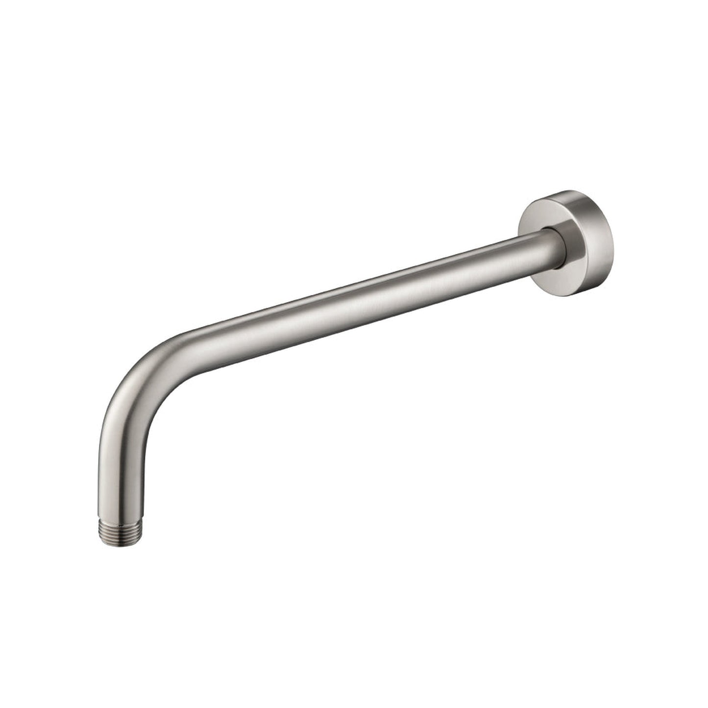 Flusso Faucets Universal Fixtures 12" Brushed Nickel PVD Solid Brass Wall-Mounted Shower Arm With J-Shape Extension and Round Sliding Flange