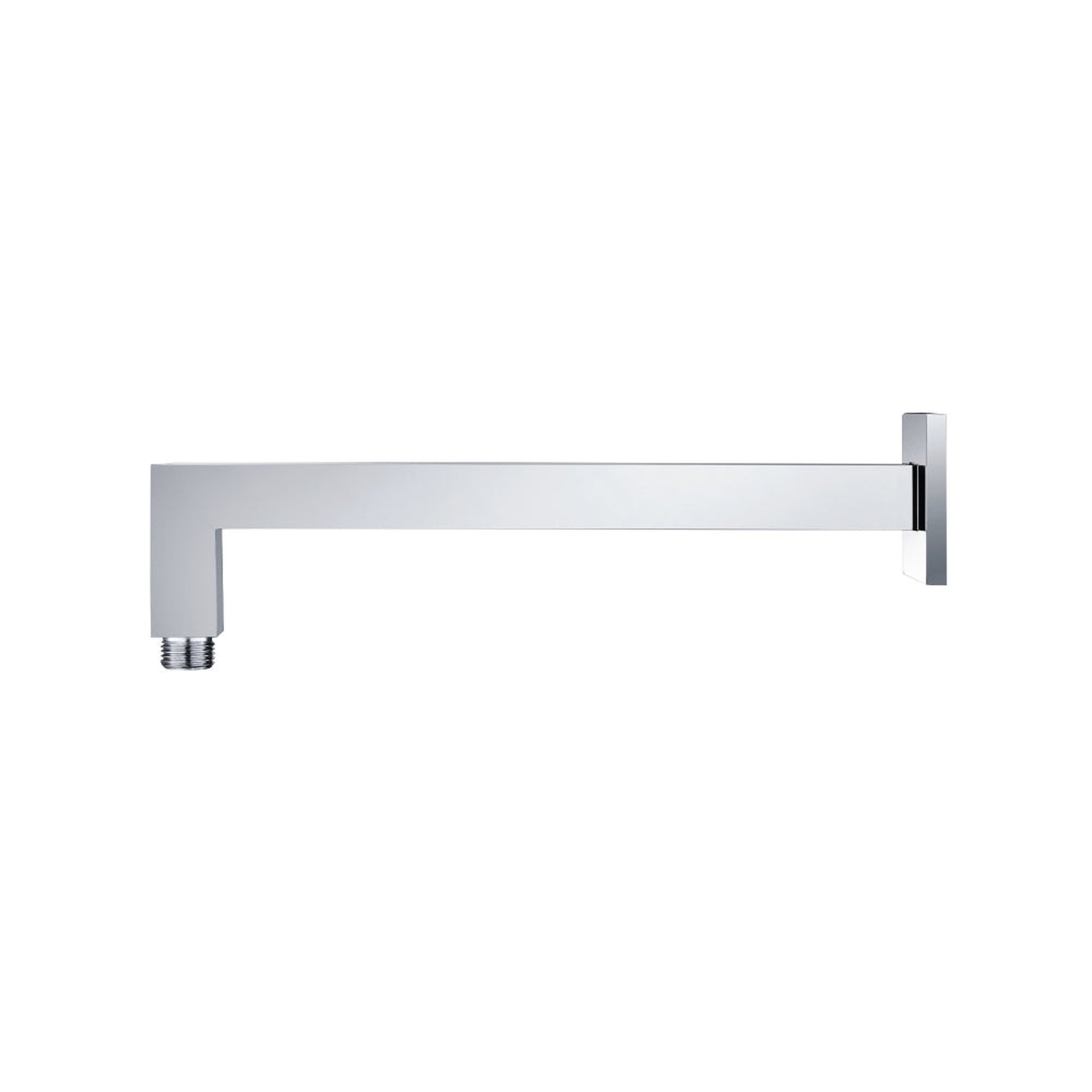 Flusso Faucets Universal Fixtures 12" Chrome Solid Brass Wall-Mounted Shower Arm With Angled Extension and Square Sliding Flange